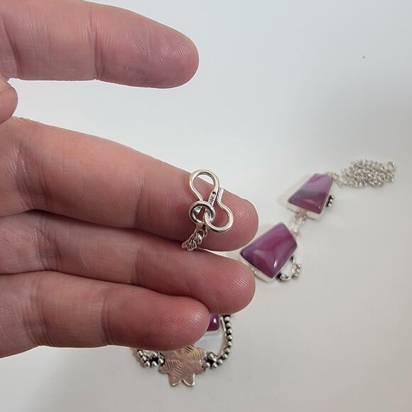 Handmade Purple Agate Necklace with Sterling Silver Artisan Geometric Jewelry - Picture 6 of 10